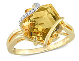 6.00 Carat (ctw) Citrine Ring in Yellow Plated Sterling Silver with Accent Diamonds